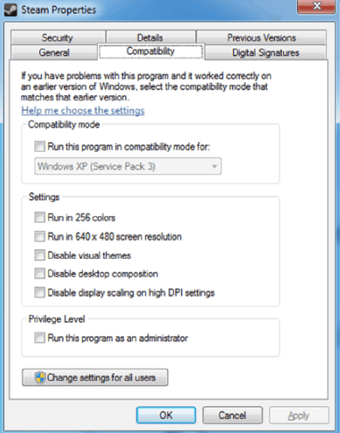 select run this program in compatibility mode